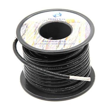 Imagem de Fio automotivo de alta temperatura 10 calibre 10 de grau marítimo de 1000 V - Cabo de conexão de cobre estanhado trançado de 10 AWG - Fio rígido - Rolo preto de 6 m