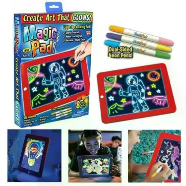 Imagem de Lousa Mágica Neon 3D com Luz LED  Kit Infantil 30 Atividades + 3 Canet