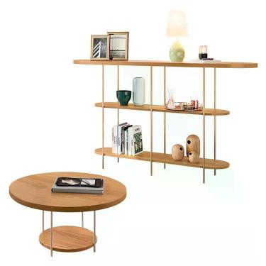 Imagem de Aparador Infinity e Mesa de Centro Sky em MDF 135 e 60cm Amadeirado Kit Sala de Estar HB Móveis