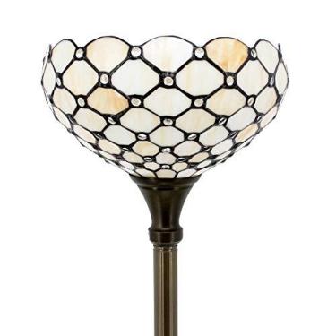 Imagem de Tiffany Candeeiro de chão creme âmbar com contas de vidro manchado luz de 30 x 30 x 166 cm, lanterna de canto em pé, decoração de quarto, sala de estar, escritório em casa (lâmpada LED incluída),