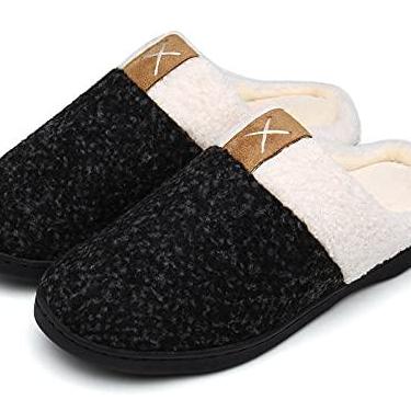 Imagem de UBFEN Pantufas femininas masculinas de espuma viscoelástica, confortável, com forro felpudo sem cadarço, Preto, 9-10 Women/7-8 Men