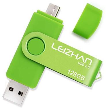 Imagem de Pendrive de metal LEIZHAN 32 GB OTG USB Flash Drive 64GB128GB para smartphone Android USB 2.0 Micro USB Pen Drive para Samsung, Huawei, Green(Micro+USB2.0), 128GB
