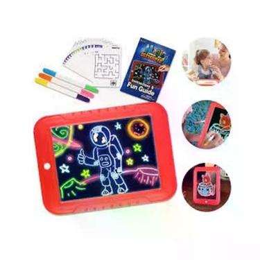 Imagem de Lousa Magica De Desenhos 30 Atividades Neon 3d Led Quadro Iluminado Infantil Kit Completo 3 Canetas Tablet Criança