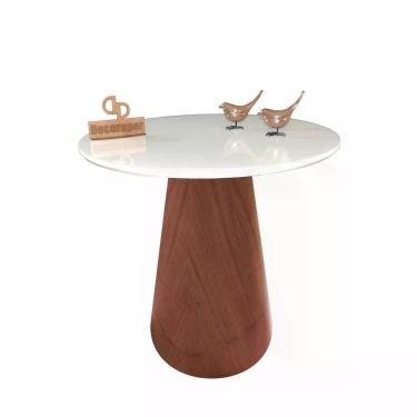 Imagem de Mesa De Canto Cone Amadeirado Com Tampo Vidro 60cm Branco 60cm