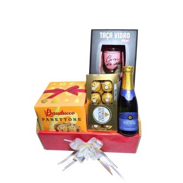 Imagem de Cesta Natal Luxo Mini Espumante, Panettone, Ferrero e Taça - Empório C