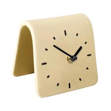 Imagem de Kuntesetty Relógio de Mesa Moderno, Silencioso E Decorativo em Acrílico, Ideal para Quarto, Sala de Estar, Escritório, Lareira E Mesa de Cabeceira, Bege, Tamanho real