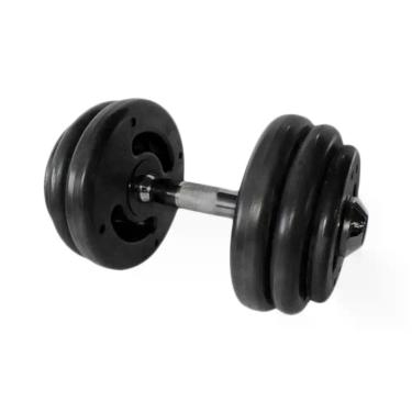 Imagem de Dumbbell com Pegada Cromada Academia Fitness Revestimento em PVC Cinza Anilhas Fitness 16KG