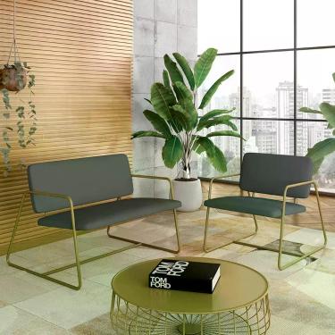 Imagem de Kit Namoradeira Com Poltrona Sintra Industrial Dourado/sd Cinza - M.a 