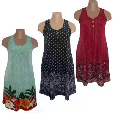 Imagem de Kit 2 Vestidos Regata Feminino Malha Fria Liganete Senhora Plus - Rest