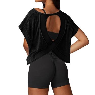 Imagem de Camiseta Cropped de Treino UNIANKIYA com Costas Abertas Preta