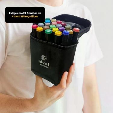 Imagem de Estojo com 24 Canetas Hidrográficas para Colorir 36 Cores Vibrantes com Zíper Resistente