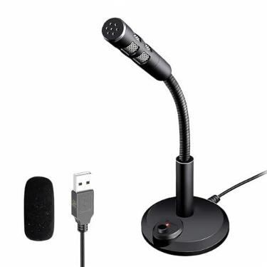 Imagem de Blapsuro Microfone USB para computador, computador portátil Plug and Play, com botão mudo e indicador LED para streaming, podcast, gravação, jogos, Skype, YouTube, microfone para Mac ou janela preta.
