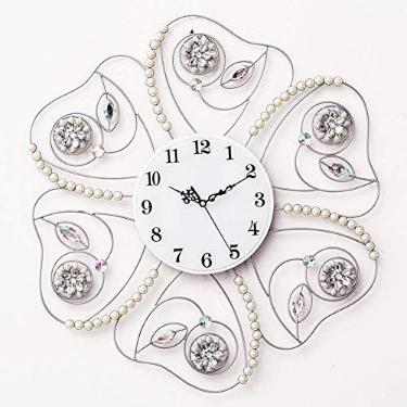 Imagem de Decoração de casa de 24 polegadas Relógio de parede grande em metal decorativo com acento de parede Relógio silencioso Mostrador de vidro branco para sala de estar Quarto Cozinha, Golddial
