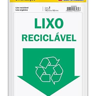 Imagem de Placas de sinalização Auto adesivo Pimaco "LIXO RECICLAVEL/ORGÂNICO" - 14x19cm, 02 placas por embalagem, 891739