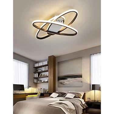 Imagem de Luminária de teto LED preta com 3 anéis, dimerizável, com controle remoto, design oval moderno, 76W, ideal para ambientes internos como quarto, cozinha, sala de jantar e escritório (grande).