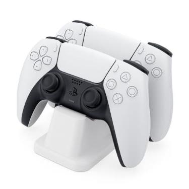 Imagem de Suporte Duplo Universal para Controle de Jogos, Base de Mesa Decorativa em Plástico, Gamer, Ps5, Ps4, Xbox, Pc, Notebook, Nintendo Switch, Joystick, Manete, Videogame, Console (Branco)