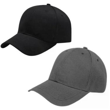 Imagem de Kit 2 Bonés Lisos Aba Curva Ajustável Unissex Baseball Dad Hat Strapback preto E Cinza