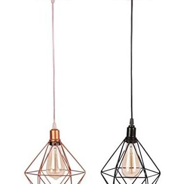 Imagem de Kit 2 Pendentes Luminárias de Teto Lustre Modelo Diamante Preto & Rose Gold