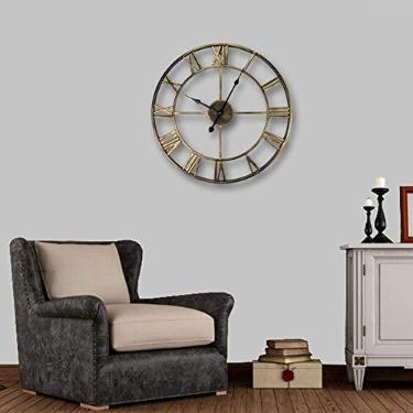 Imagem de Relógio de parede silencioso - grande arte decorativa retro rústico 3D grande decoração industrial vintage grande para presente de aquecimento de casa, ouro negro, 16 pol.
