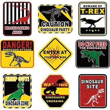 Imagem de 9 peças de decoração de festa de dinossauro Be Ware of dinossauro decoração de parede placas de festa de dinossauro para crianças festa de aniversário tema de dinossauros suprimentos de festa