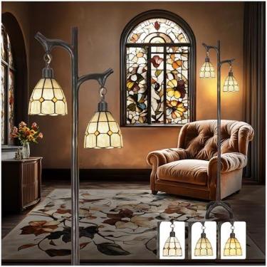 Imagem de Luminária de chão de vitral estilo Tiffany de 172 cm para sala de estar, luminária de pé moderna industrial vintage para quarto, lâmpada alta de tronco de árvore rústica regulável contínua para sala