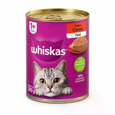 Imagem de Ração Úmida Whiskas Patê Carne Lata 290g para Gatos Adultos Alimento C