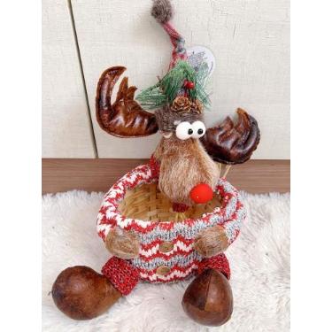 Imagem de Cesto Pano Rena Decoração Presente Natal 25Cm - princesa, branco e cin