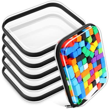 Imagem de Bolsas para lápis Sanwuta Clear Hard Plastic Zipper, 6 unidades
