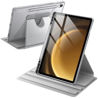 Imagem de JETech Capa Protetora Giratória para Galaxy Tab S10 Lite/FE/S9 FE/S9, Prata | Suporte com Rotação 360°, Design com Parte Traseira Transparente, Ativação/Repouso Automático, Porta Pencil, Proteção Total