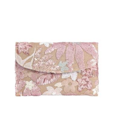 Imagem de Bolsa feminina floral com bordado de verão com lantejoulas exclusivas para noite de casamento praia colorida, rosa