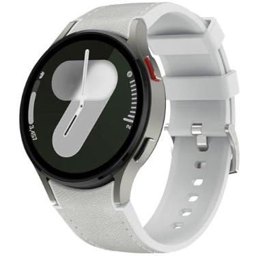 Imagem de Pulseira de couro compatível com Samsung Galaxy Watch 7 6 5 4 FE de 40 mm e 44 mm, relógio 6 Classic de 43 mm, 47 mm, 5 Pro, 45 mm, 4 clássico, 42 mm e 46 mm (cinza claro)