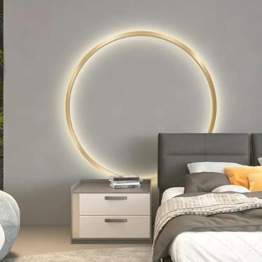 Imagem de Lâmpada De Parede Interna, Luminária De Parede De Cabeceira Circular Led, Luz De Parede Moderna Minimalista Com Fio 3000k / 4500k / 6500k Luz De Parede De Círculo Grande Re, Gold-b, 100cm