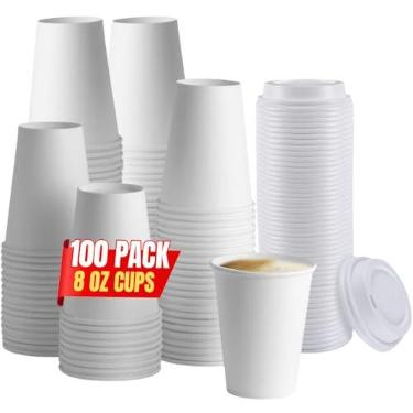 Imagem de 1InTheHome 227 g Copos de café com tampas de papel descartável Copos de café quente (100 xícaras e 100 tampas)