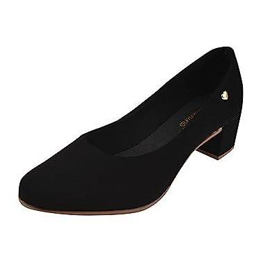 Imagem de Sapato Scarpin Nobuck Classico Conforto Salto Baixo Grosso (34, Preto)