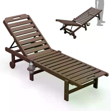 Imagem de Espreguiçadeira SERWALL 199 cm Cor Café com Porta-copos e Rodas