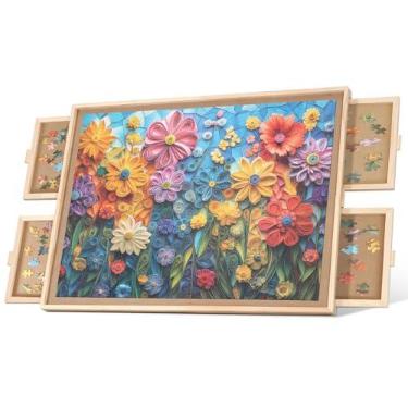 Imagem de BuilderButler Tabuleiro De Quebra-Cabeça Giratório Com 1500 Peças E 4 Gavetas, Mesa De Quebra-Cabeça Portátil De Madeira De 34,25" X 25,2" Com Capa Giratória Para Adultos