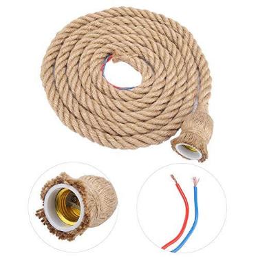 Imagem de kit de luz pendente E27,Pilipane Base de luz de teto de corda de cânhamo, cabo de luz suspenso vintage, suporte de lâmpada pendente para quarto de casa