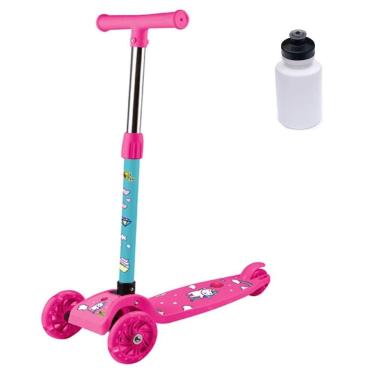 Imagem de Kit Patinete 3 Rodas Unicórnio 40Kg Rosa Dobrável Squeeze - Art Brink