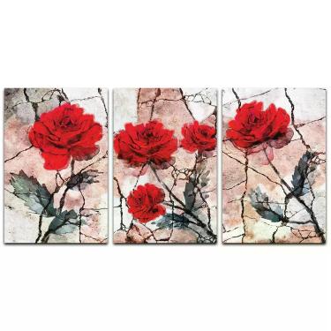 Imagem de Kit Placas Quadros Decorativos 3 Pçs Mdf 20X30 Floridas Titulo Rosas Vermelhas