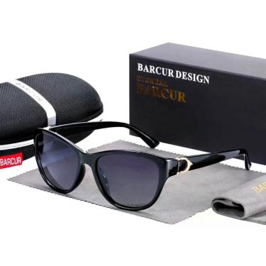 Imagem de Óculos De Sol Feminino Uv400 Olho De Gato Moldura Tr90 Polarizados Preto Fosco Gradiente