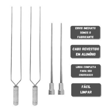 Imagem de 4x Espetos De Inox Lâmina 50cm Duplo/Coração Para Churras - INOX LAURI