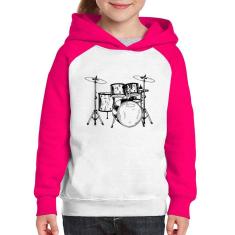 Moletom Infantil Bateria Música - Foca na Moda, Branco, Rosa, 10