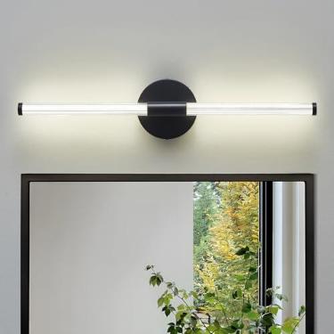 Imagem de Lanhall Luminária de LED para banheiro moderna preta sobre espelho luzes de parede acrílicas para sala de estar, quarto, brilho de cabeceira regulável 360° iluminação completa