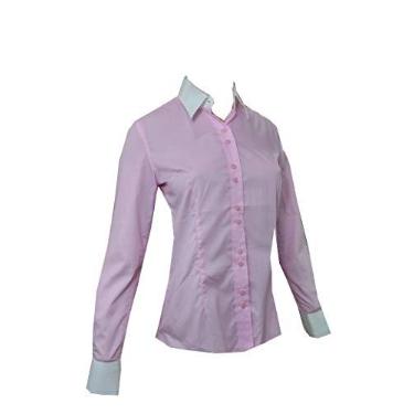 Imagem de Camisa Social Feminina Manga Longa Lady Tie Rosa/Branco