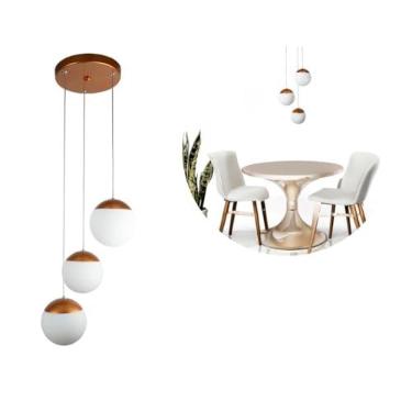 Imagem de Pendente lustres luminária de teto Triplo Jabuticaba Cobre Com Globos Vidro 12cm Decoração Para Sala, Cozinha, Corredor, Quarto ou Sala de Estar