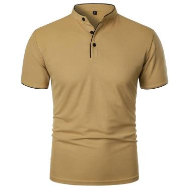 Imagem de Camiseta Masculina Casual De Cor Sólida Com Gola Alta E Manga Curta, M