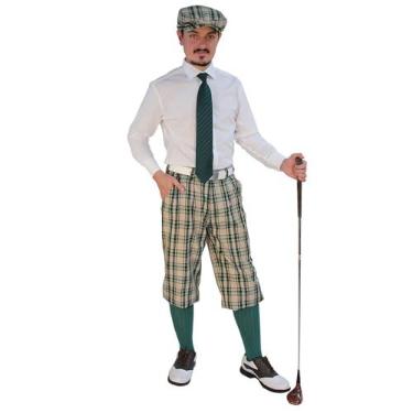 Imagem de Camisa social de golfe - masculina cáqui stewart e verde com gravata verde, cáqui stewart, 42