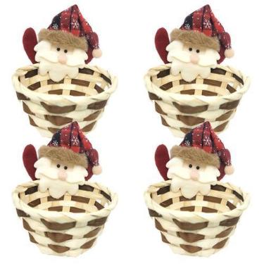 Imagem de Kit 4 Cestos Natalino Palha Decorado Papai Noel Pelúcia 15cm - Master 