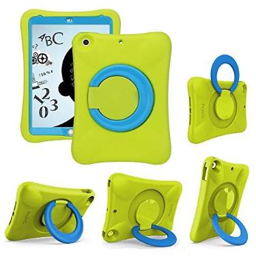 Imagem de NLR Capa infantil de EVA para iPad | Suporte estável multidirecional | Compatível com iPad de 9,7 polegadas 2018/2017 (6ª/5ª geração) / iPad Air 2 / iPad Air (Verde+Azul)