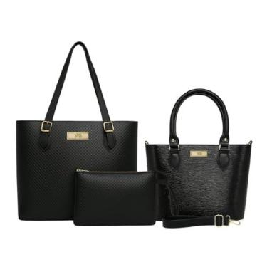 Imagem de Kit Bolsa Feminina Grande + Baú + Carteira (Preto)…